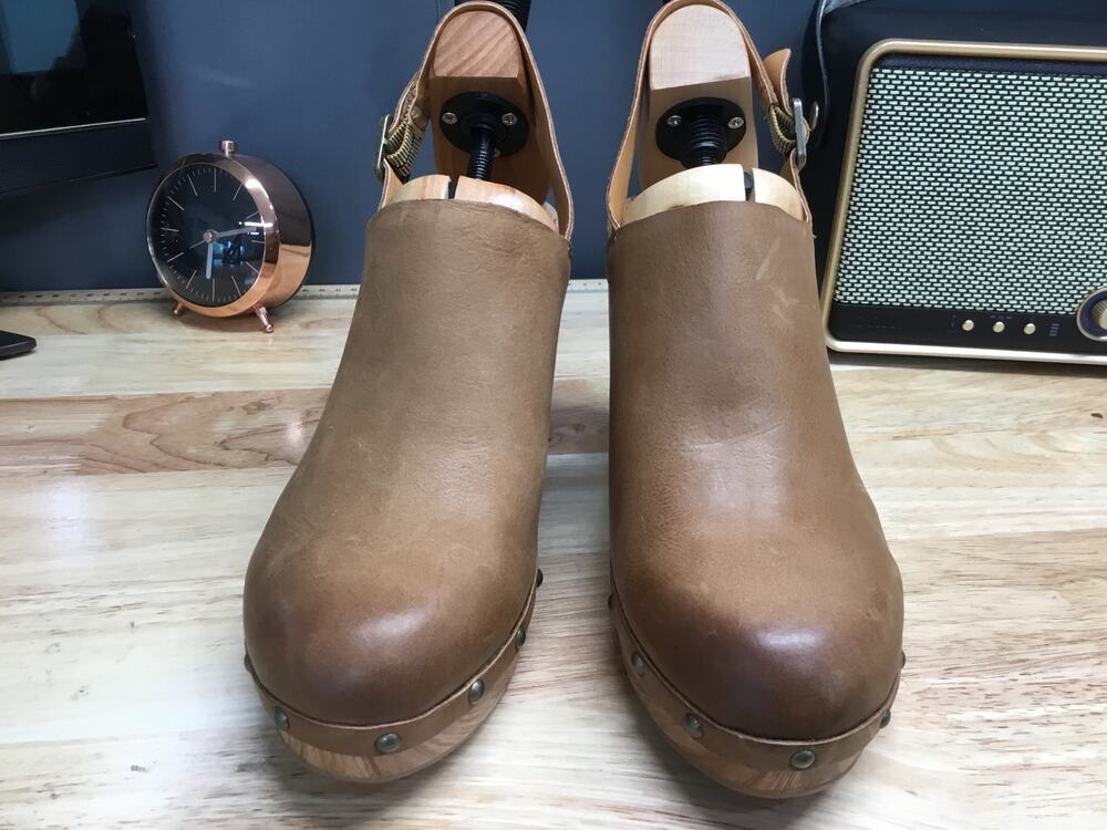 Kork-Ease Darby KE0012606 Clog Women's US 11M Brown Leather Woodgrain Wedge Heel